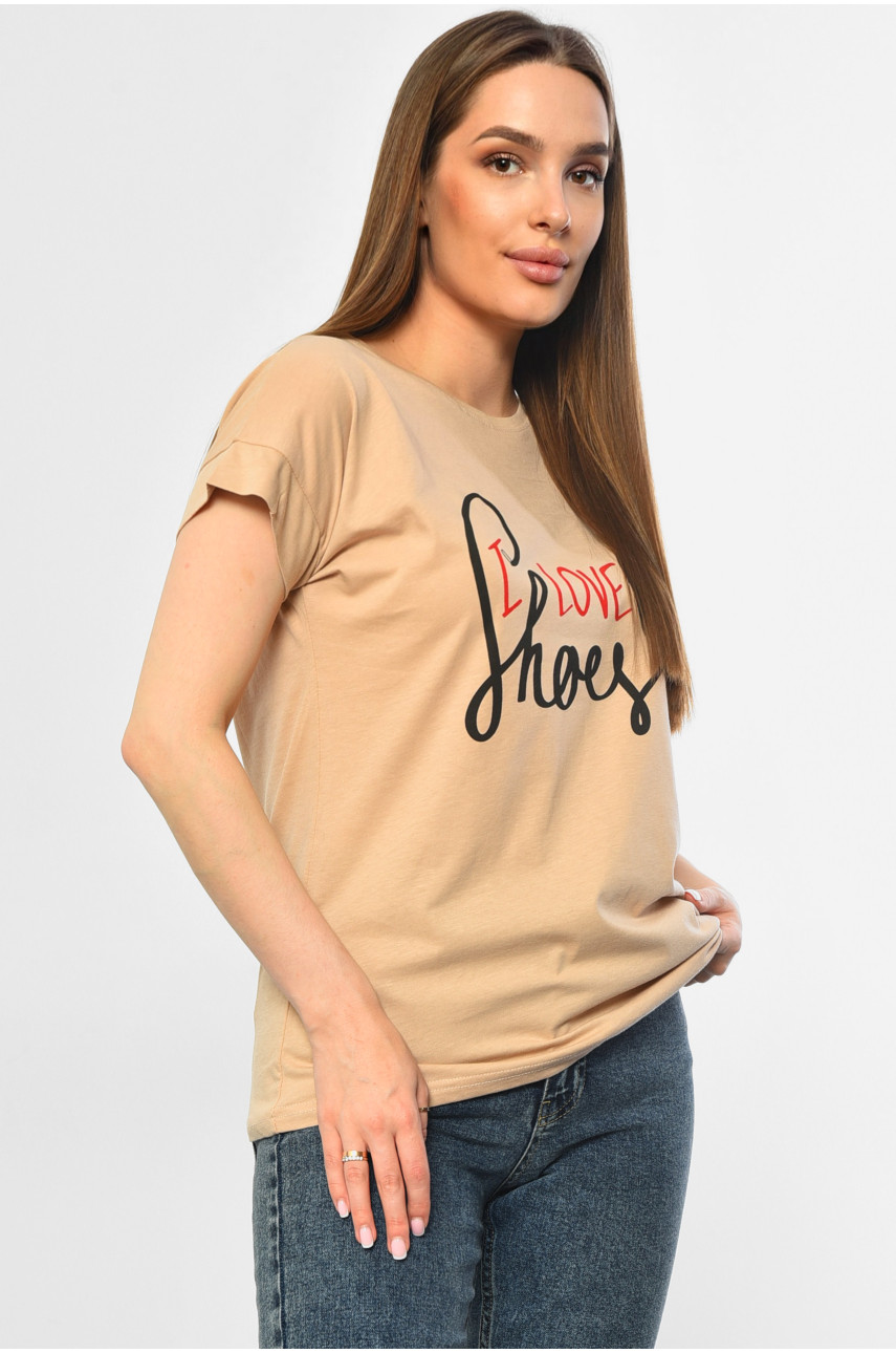 Футболка женская бежевого цвета 9112 181335 Футболка женская бежевого цвета 9112 181335