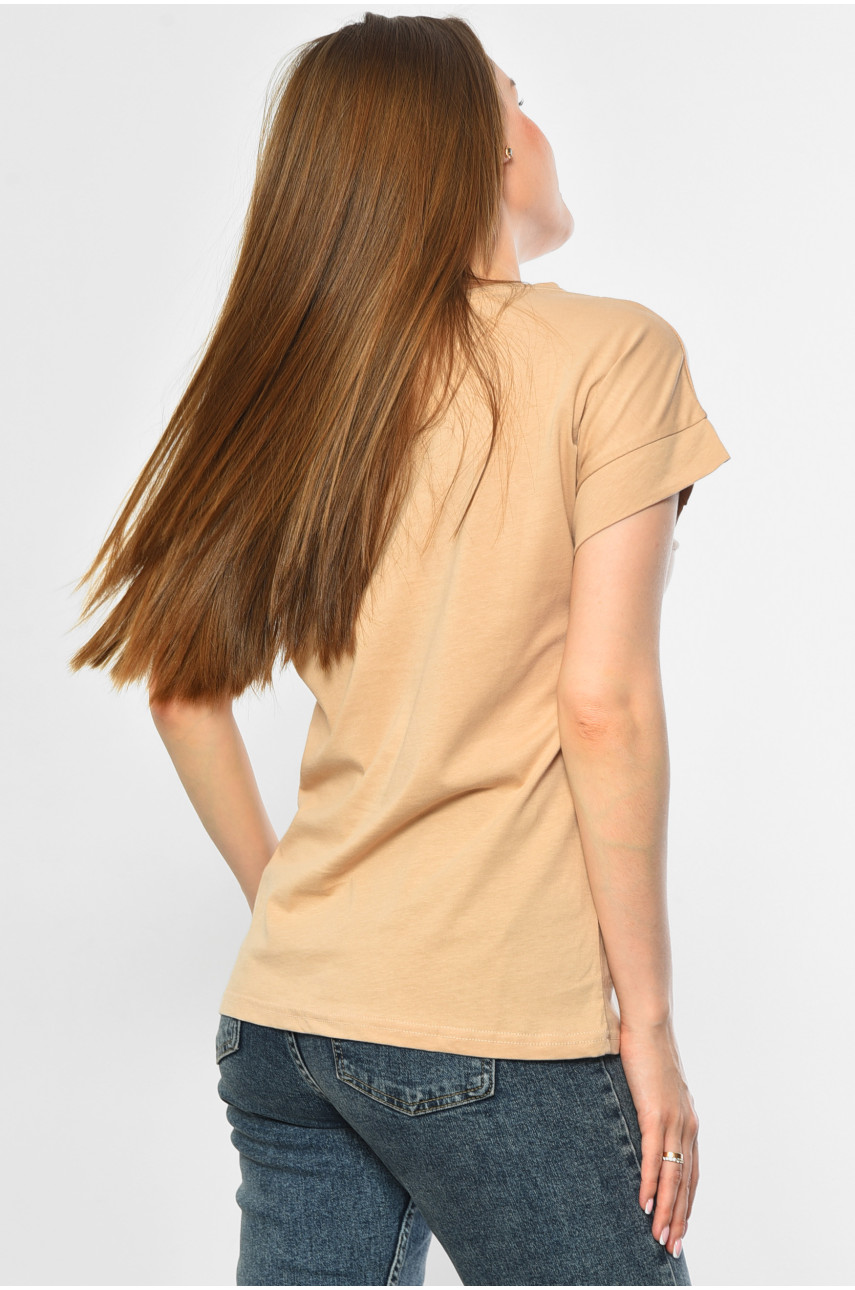 Футболка женская бежевого цвета 9112 181335 Футболка женская бежевого цвета 9112 181335
