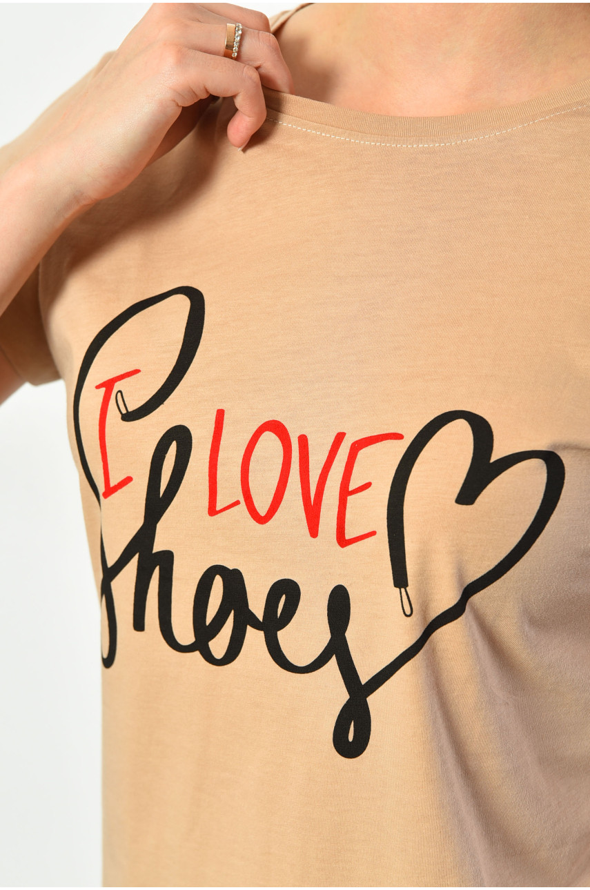 Футболка женская бежевого цвета 9112 181335 Футболка женская бежевого цвета 9112 181335