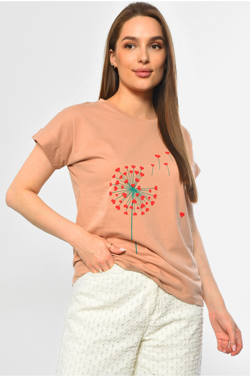 Футболка женская бежевого цвета 9112 181387 Футболка женская бежевого цвета 9112 181387