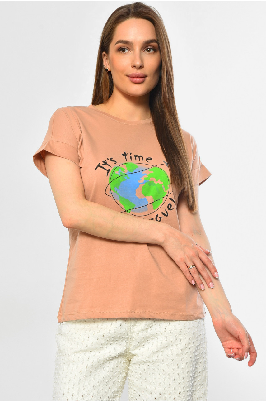 Футболка женская бежевого цвета 9112 181390 Футболка женская бежевого цвета 9112 181390