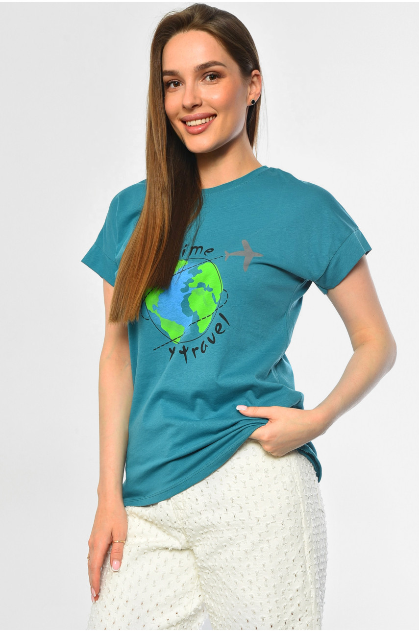 Футболка женская зеленого цвета 9112 181391 Футболка женская зеленого цвета 9112 181391