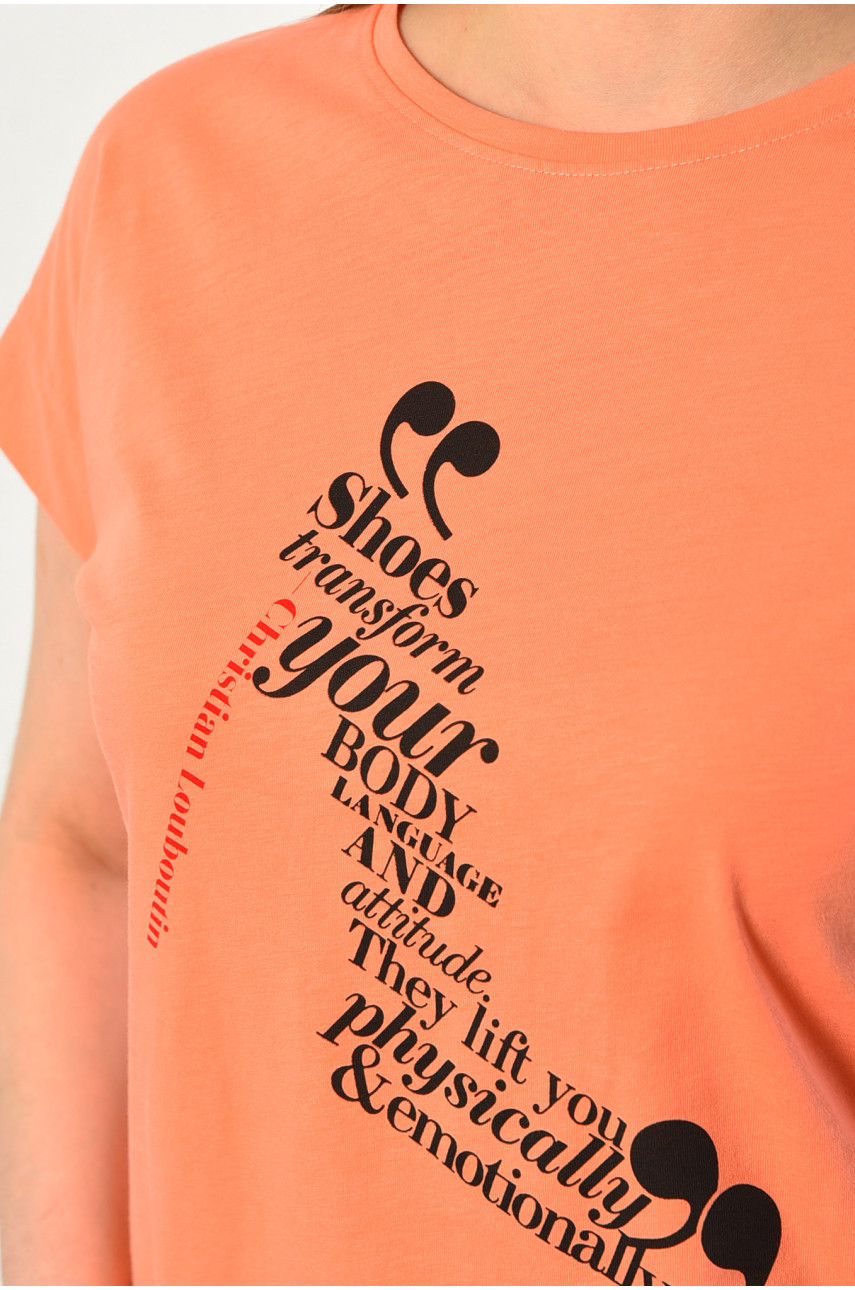 Футболка женская кораллового цвета 9112 181395 Футболка женская кораллового цвета 9112 181395