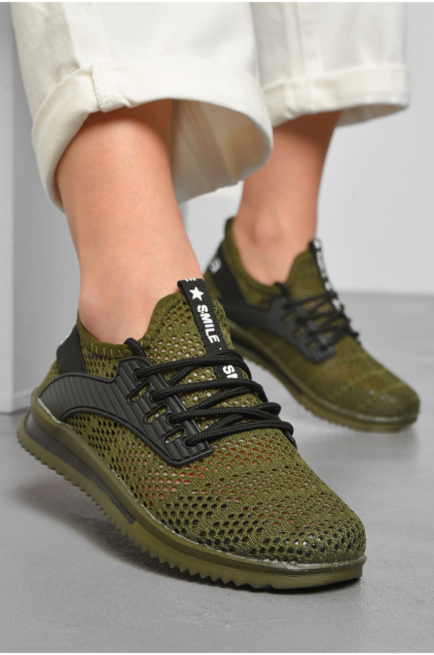 Кросівки жіночі кольору хакі текстиль 4534-9 181583