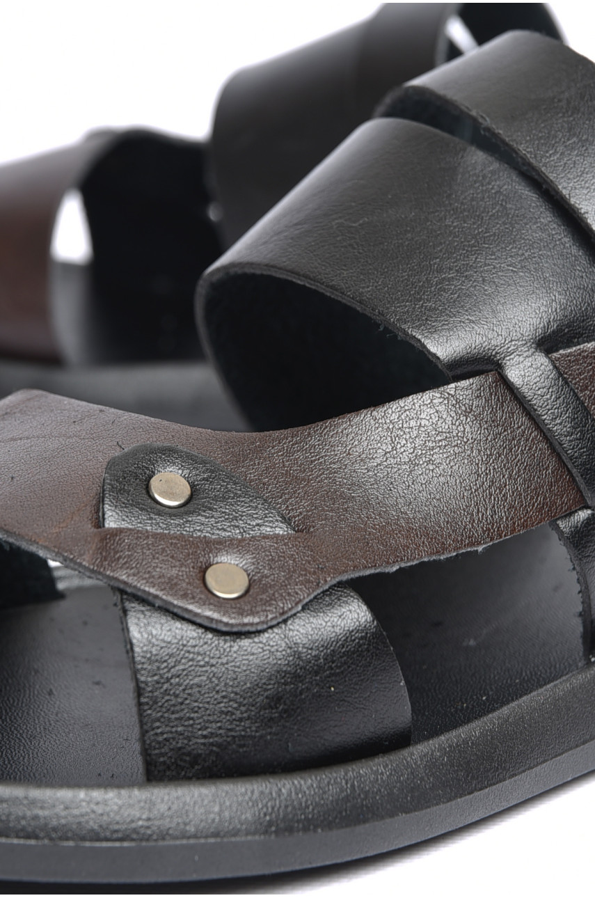 Шлепки мужские черного цвета с коричневой вставкой 77н 181898