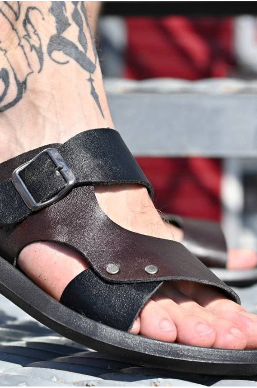 Сандалии мужские черного цвета с коричневой вставкой 78н 181899