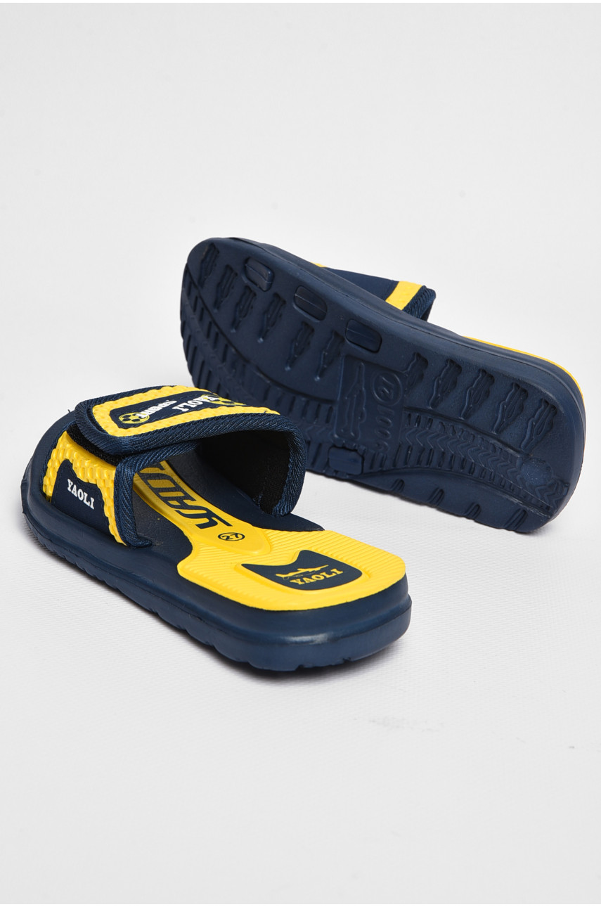 Шльопанці дитячі для хлопчика темно-синього кольору з жовтою вставкою 9001с-16 182122