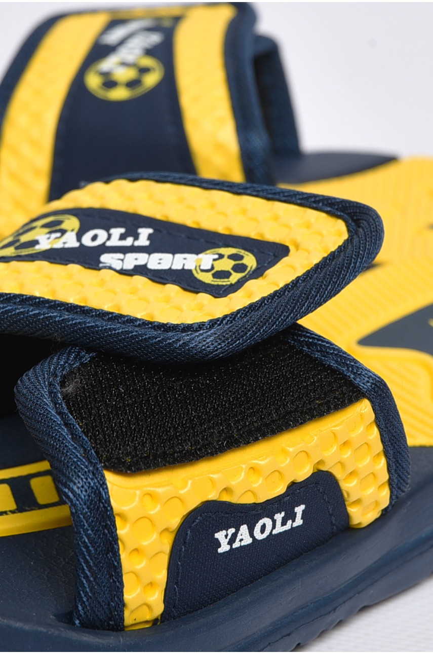 Шльопанці дитячі для хлопчика темно-синього кольору з жовтою вставкою 9001с-16 182122