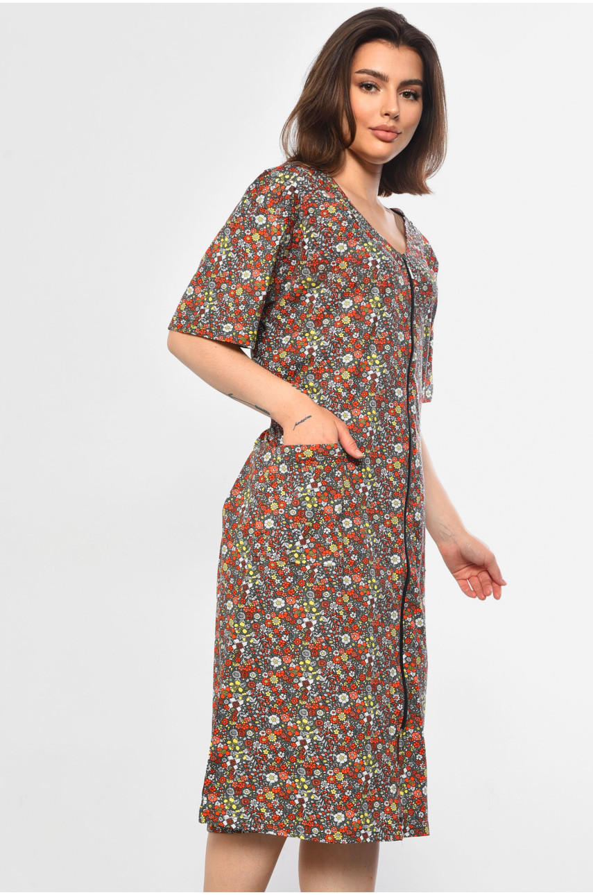 Халат жіночий напівбатальний з принтом кольору хакі 3050 182248 Халат жіночий напівбатальний з принтом кольору хакі 3050 182248