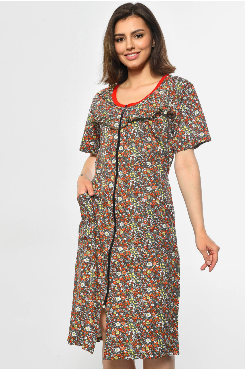 Халат женский полубатальный с принтом цвета хаки 3070 182264