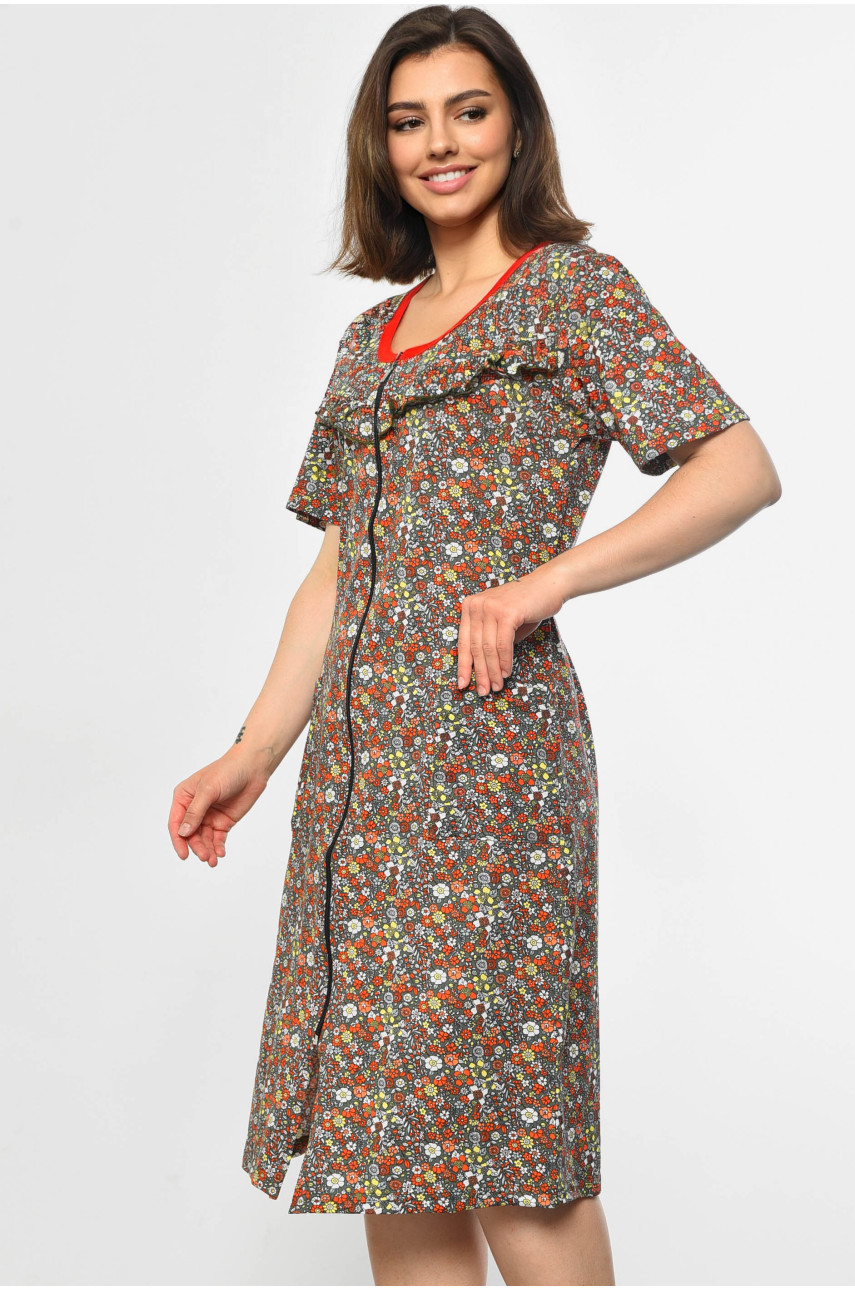 Халат женский полубатальный с принтом цвета хаки 3070 182264