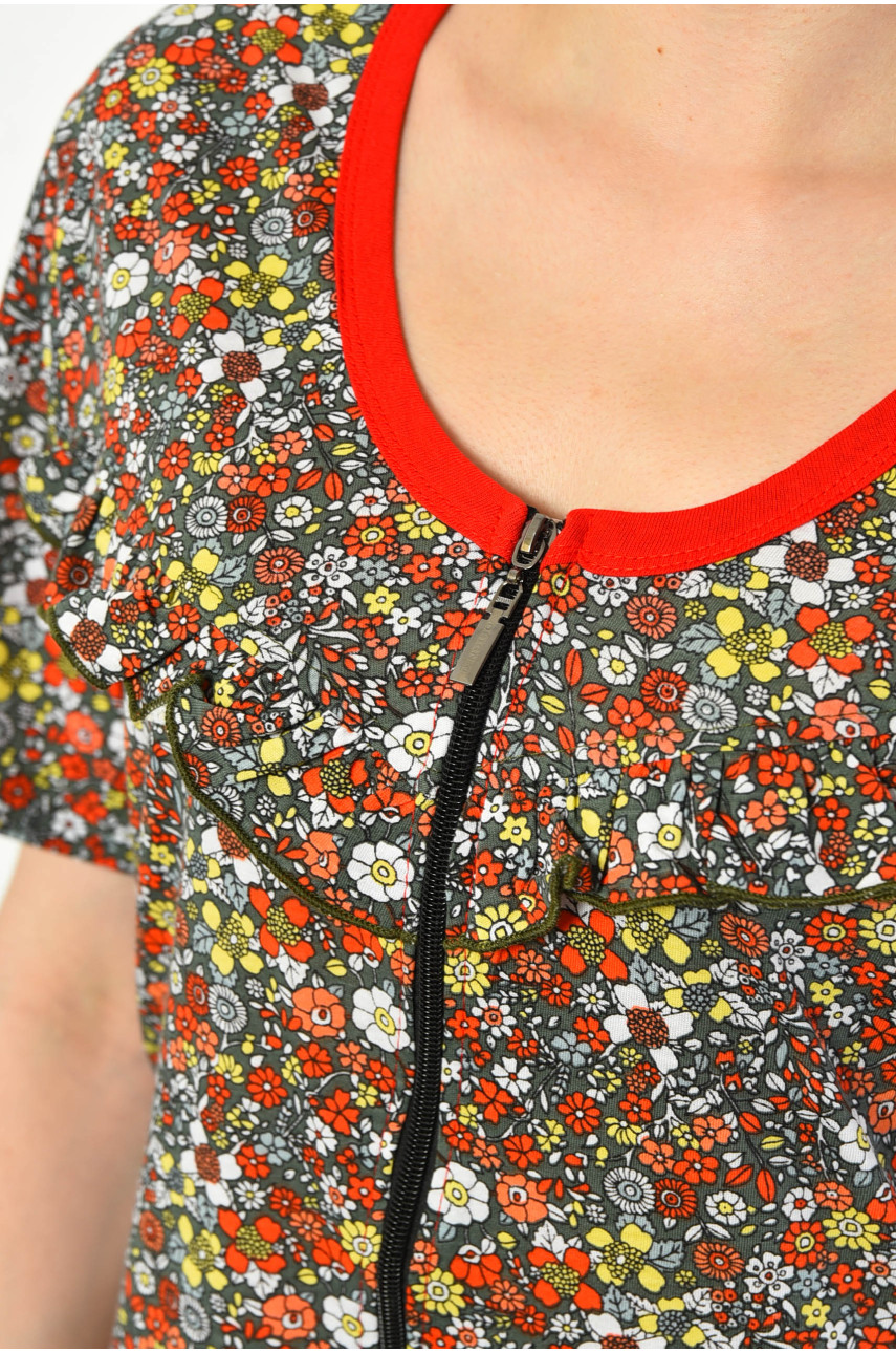 Халат женский полубатальный с принтом цвета хаки 3070 182264 Халат женский полубатальный с принтом цвета хаки 3070 182264