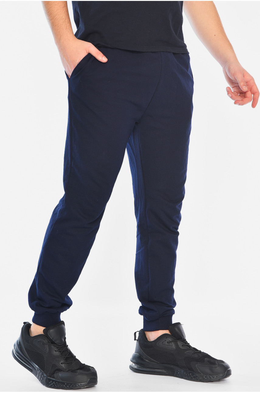 Спортивные штаны мужские темно-синего цвета 182331 Спортивные штаны мужские темно-синего цвета 182331