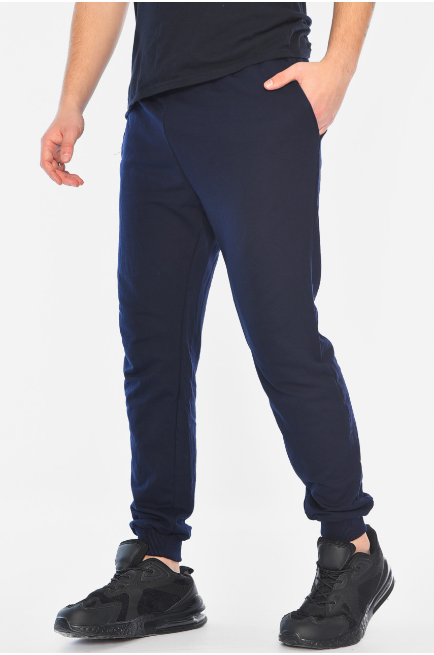 Спортивные штаны мужские темно-синего цвета 182331 Спортивные штаны мужские темно-синего цвета 182331