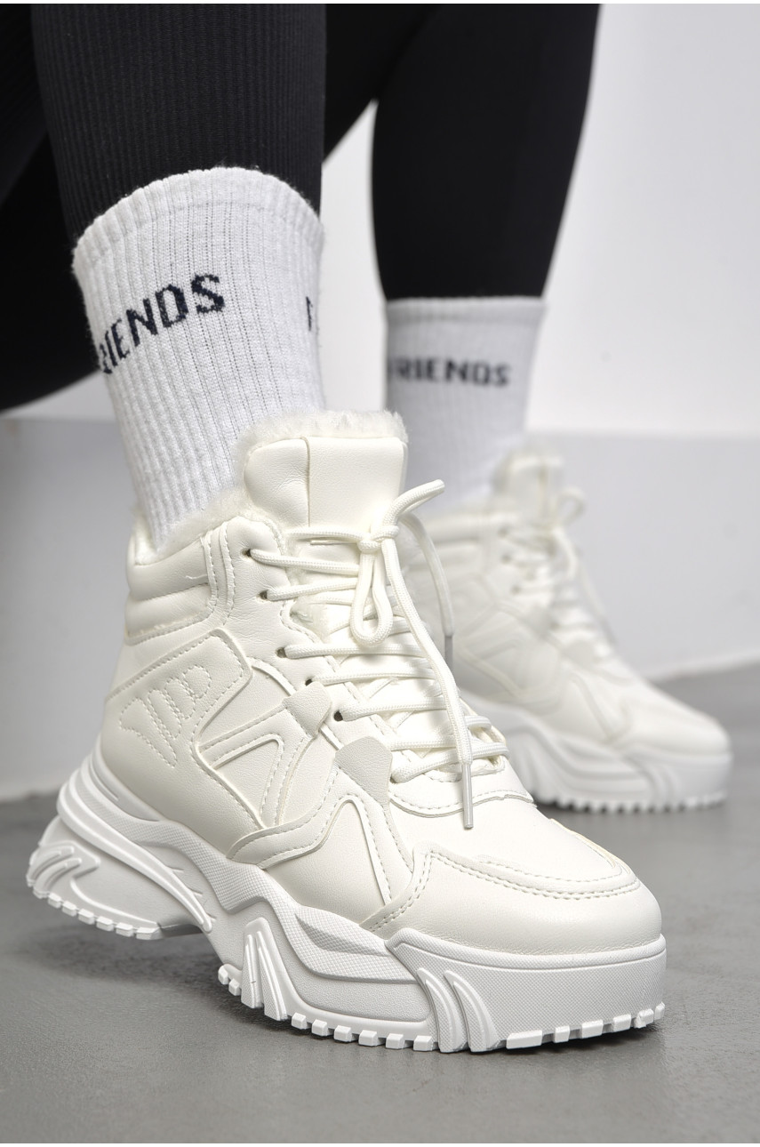 Кроссовки женские на меху белого цвета м96-2 182609