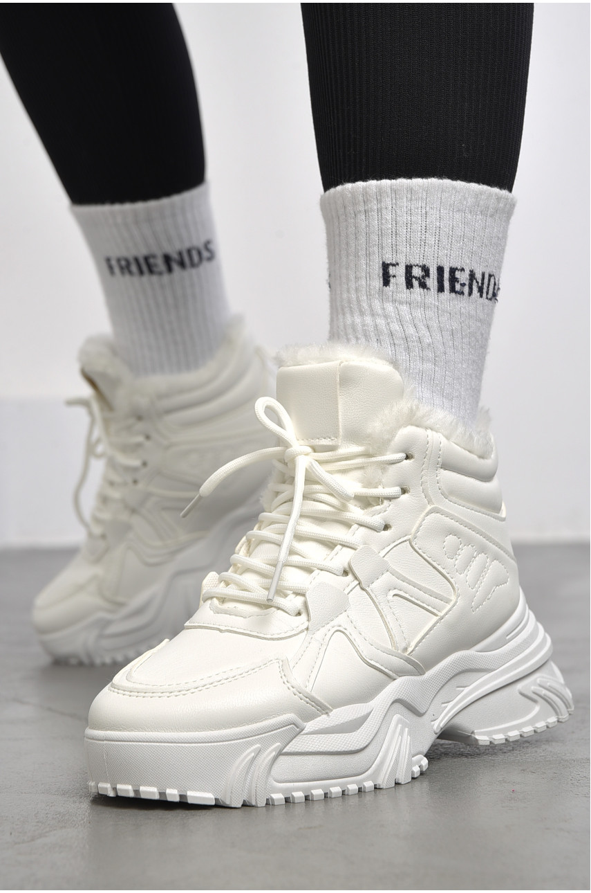 Кроссовки женские на меху белого цвета м96-2 182609