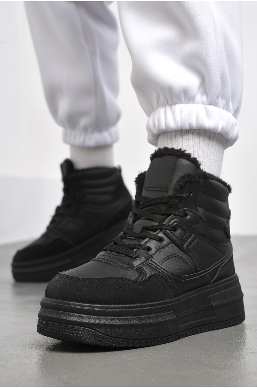 Кроссовки женские на меху черного цвета м91-1 182610