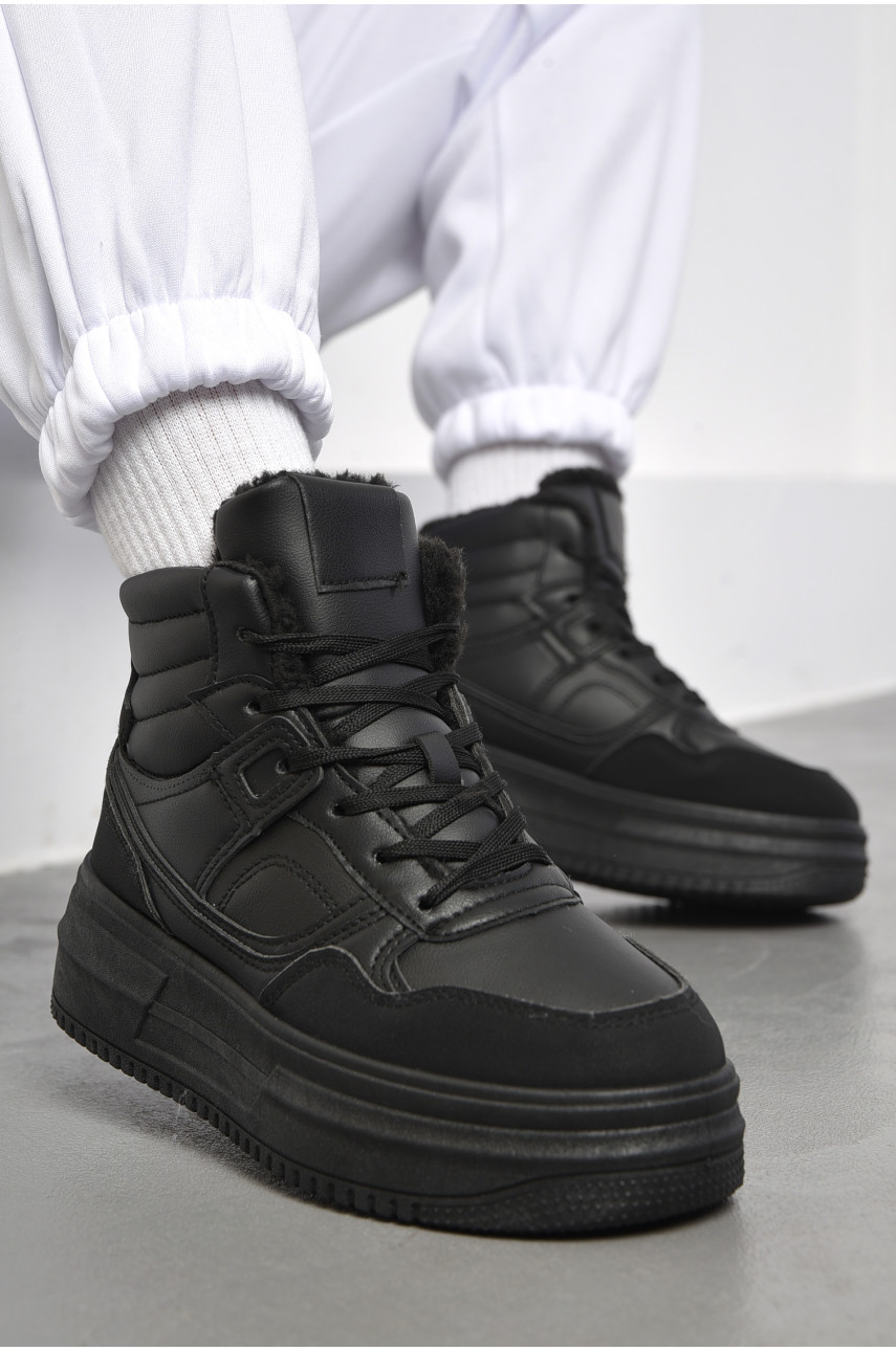 Кроссовки женские на меху черного цвета м91-1 182610