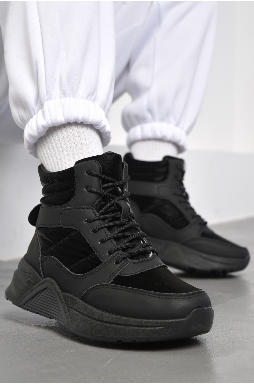 Кроссовки женские на меху черного цвета м101 182611