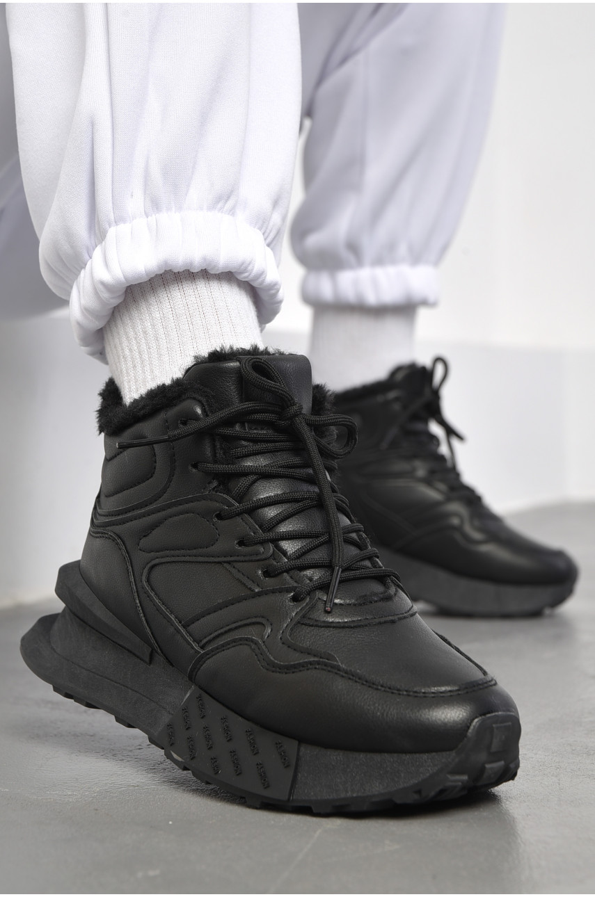 Кроссовки женские на меху черного цвета м100-1 182613