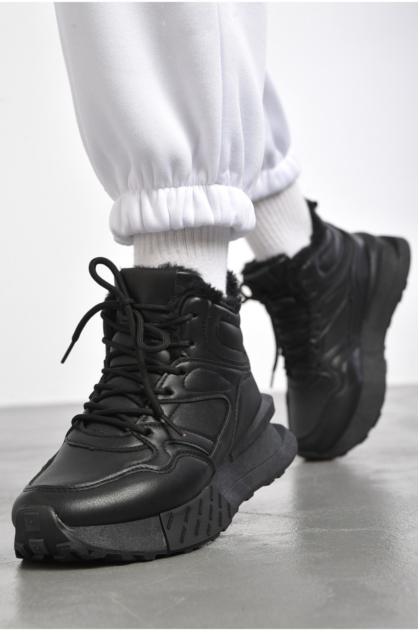 Кроссовки женские на меху черного цвета м100-1 182613