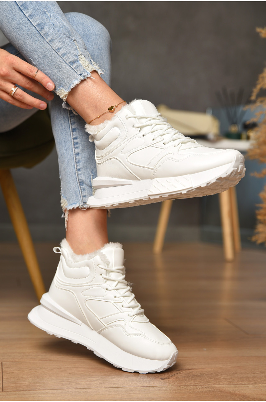Кроссовки женские на меху белого цвета м100-2 182615