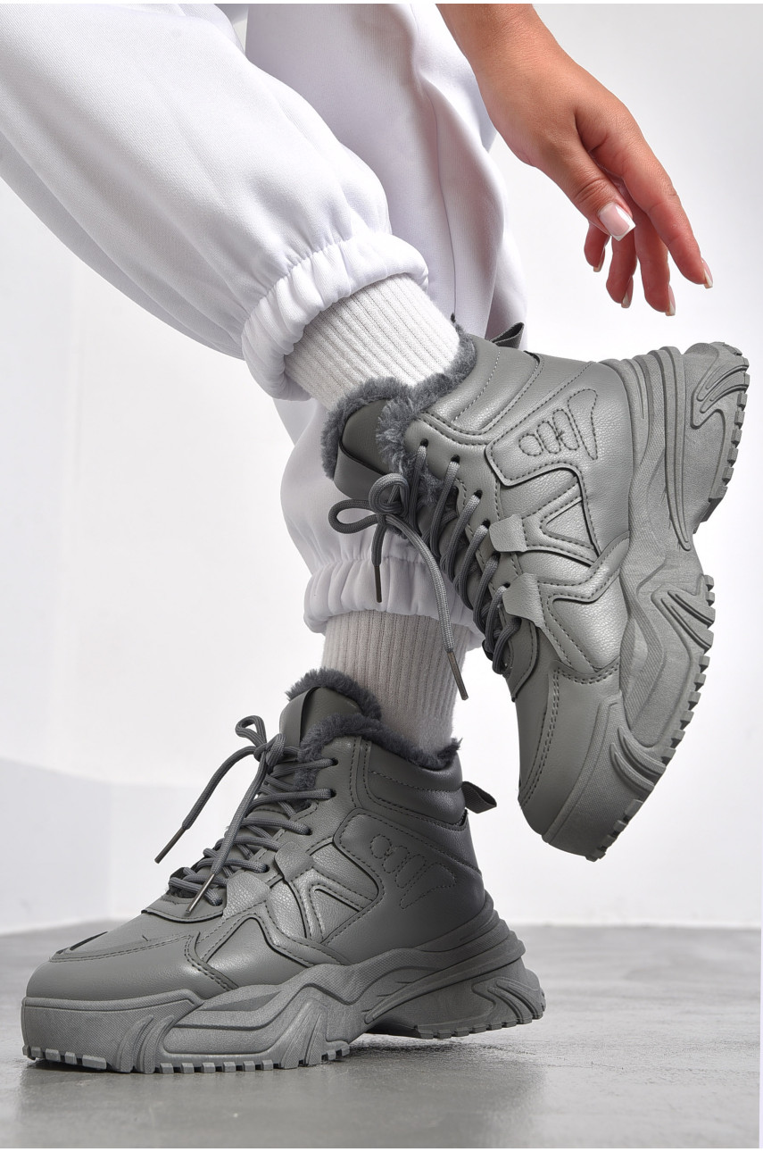 Кроссовки женские на меху серого цвета м96-3 182618