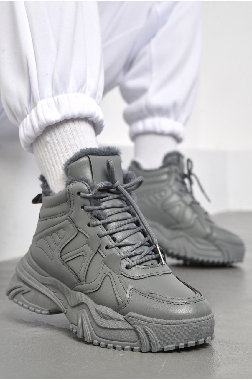 Кроссовки женские на меху серого цвета м96-3 182618