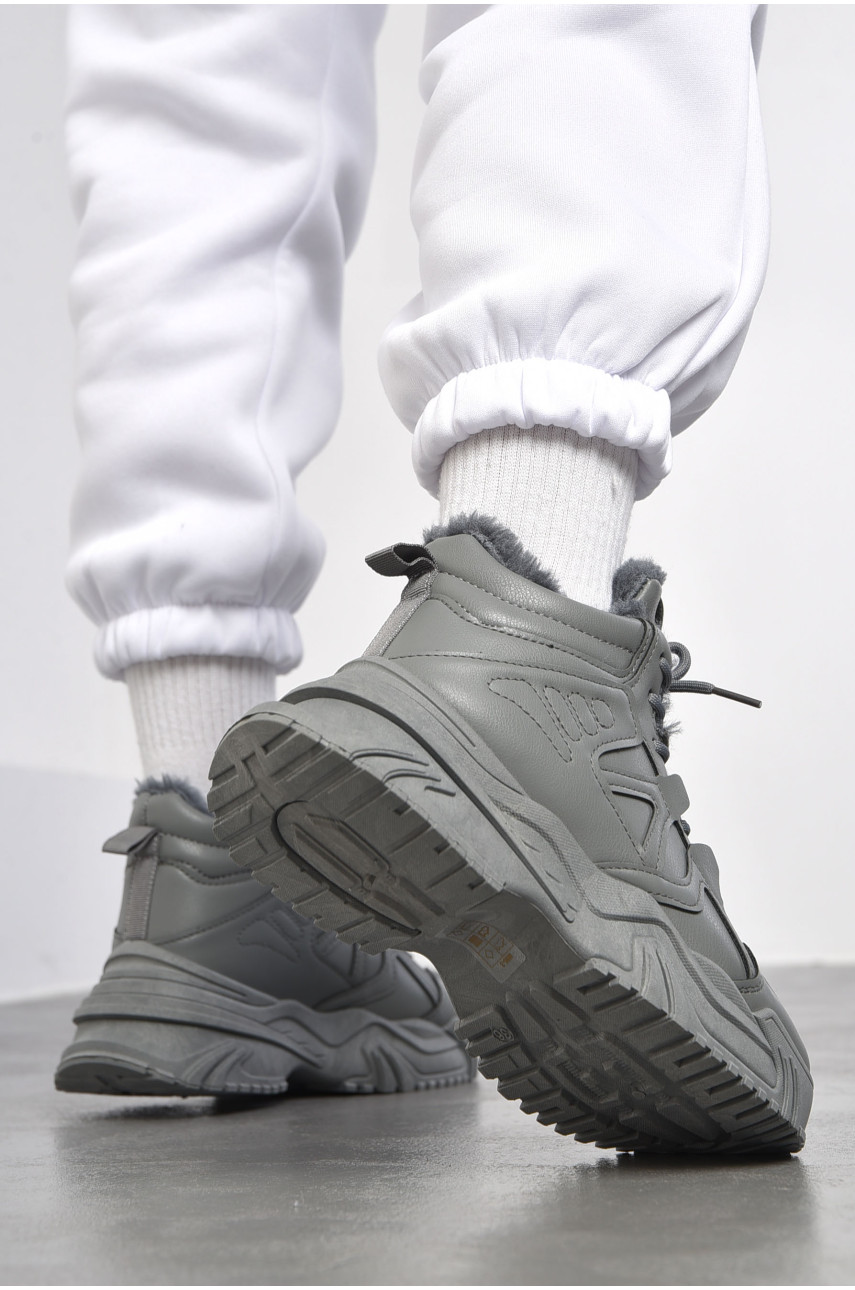 Кроссовки женские на меху серого цвета м96-3 182618