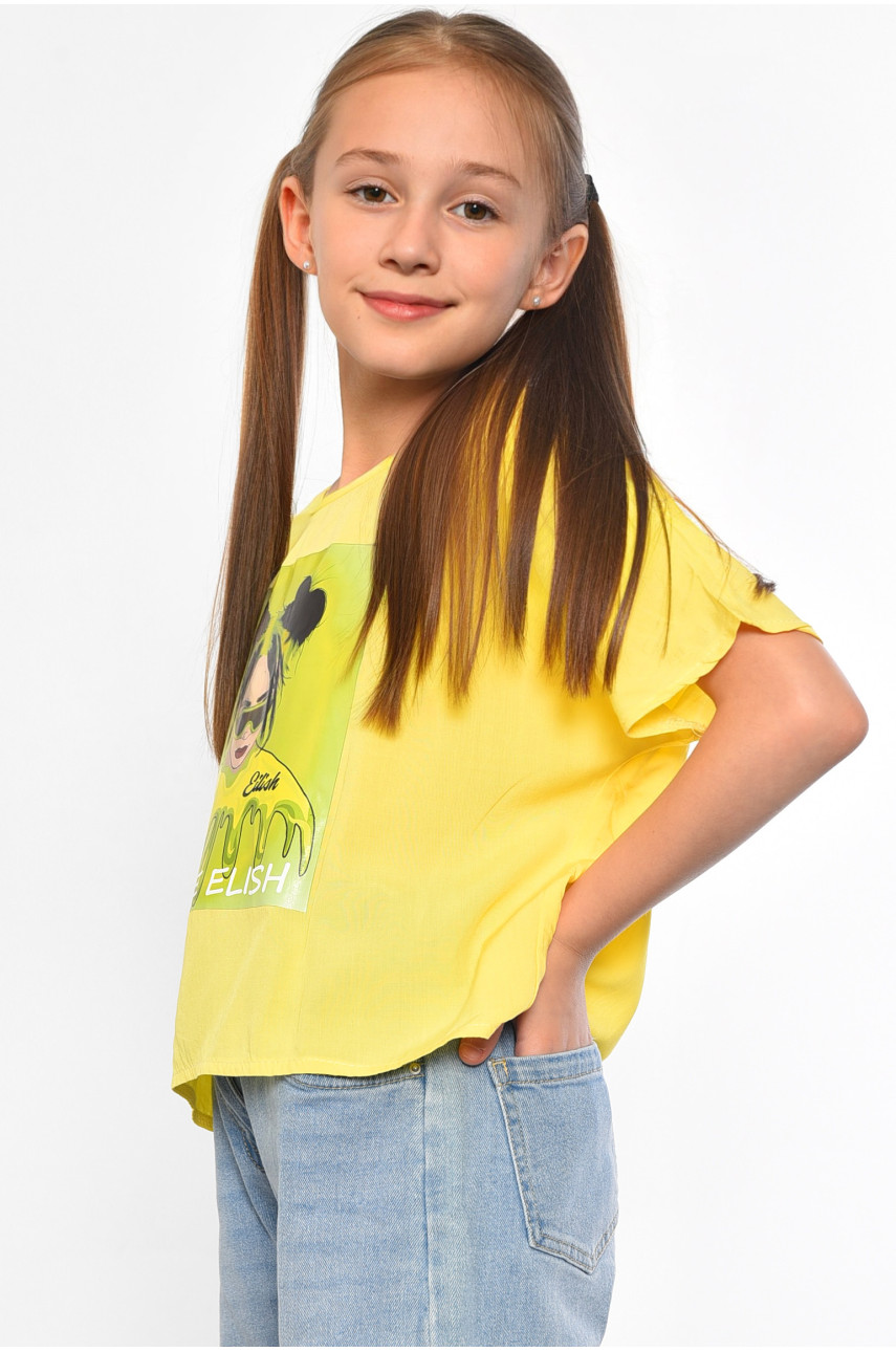 Футболка детская для девочки желтого цвета 182689 Футболка детская для девочки желтого цвета 182689