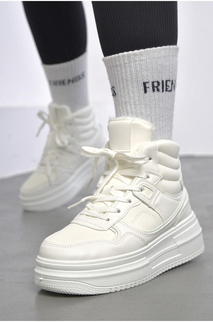 Кросівки жіночі на хутрі білого кольору м91-2 182715