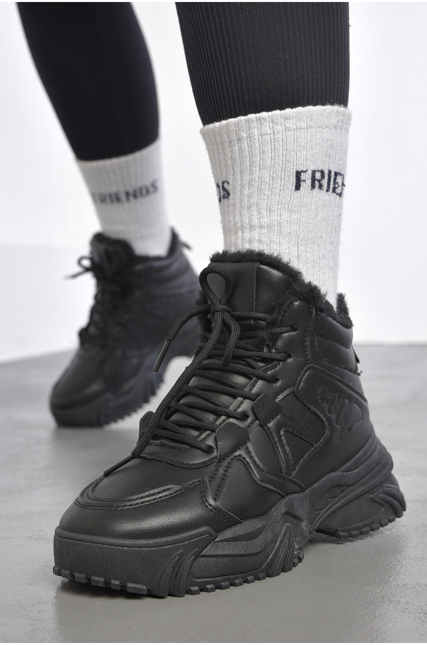 Кроссовки женские на меху черного цвета м96-1 182719