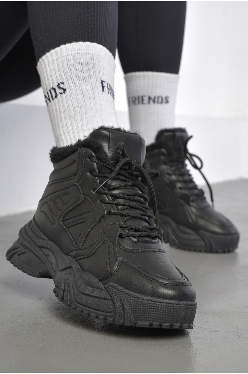 Кроссовки женские на меху черного цвета м96-1 182719