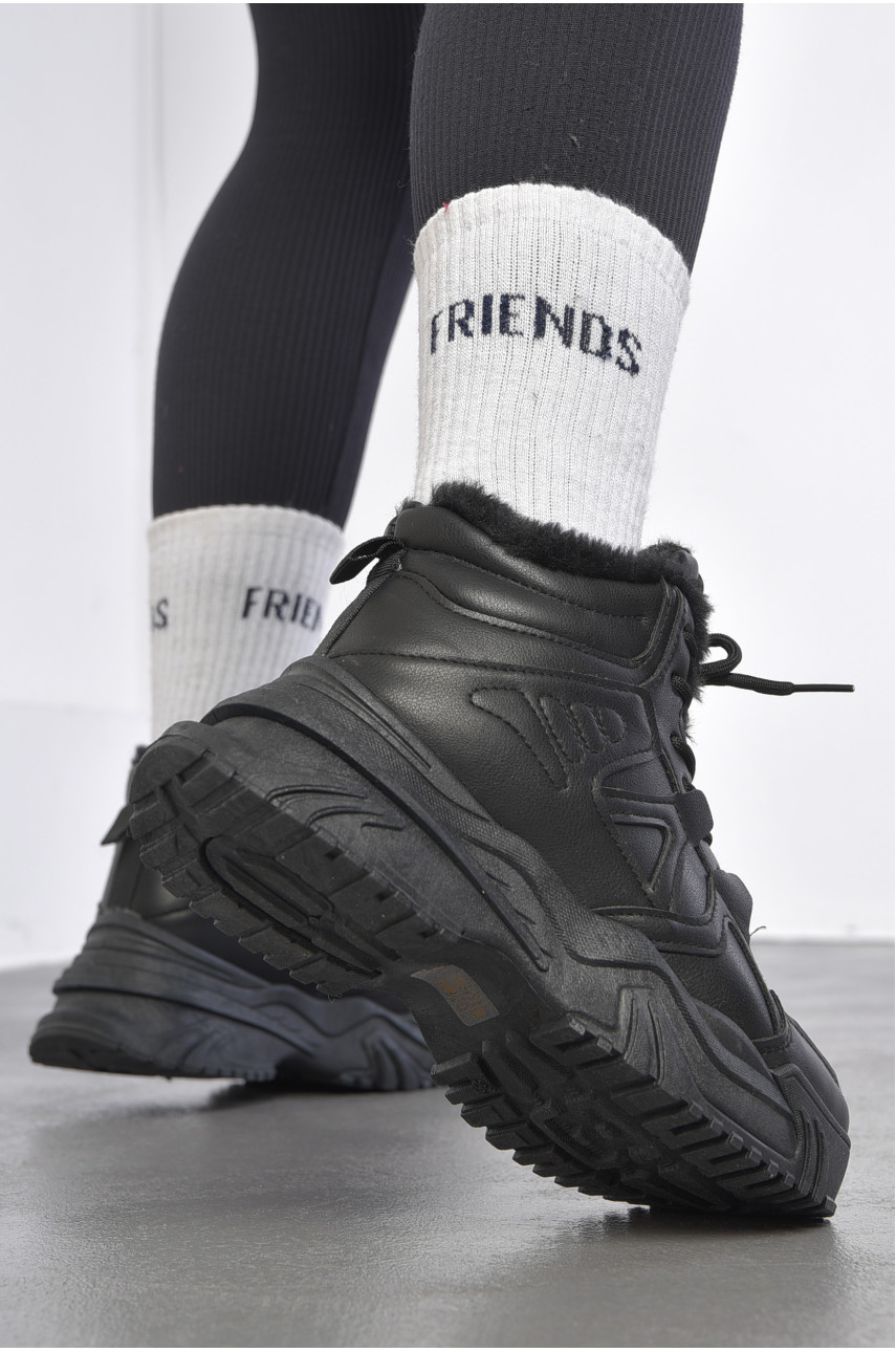 Кроссовки женские на меху черного цвета м96-1 182719