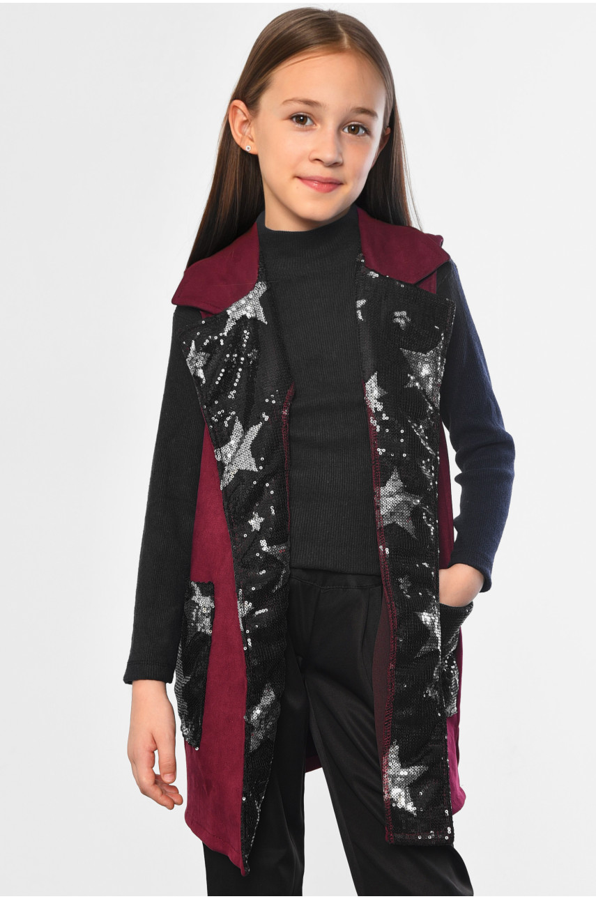 Кардиган детский для девочки без рукавов бордового цвета 182734