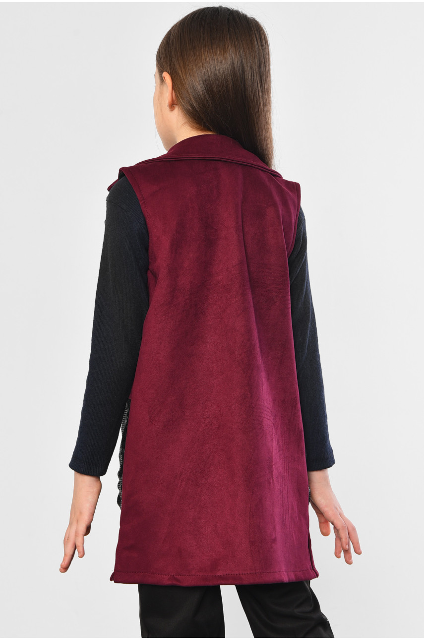 Кардиган детский для девочки без рукавов бордового цвета 182734 Кардиган детский для девочки без рукавов бордового цвета 182734