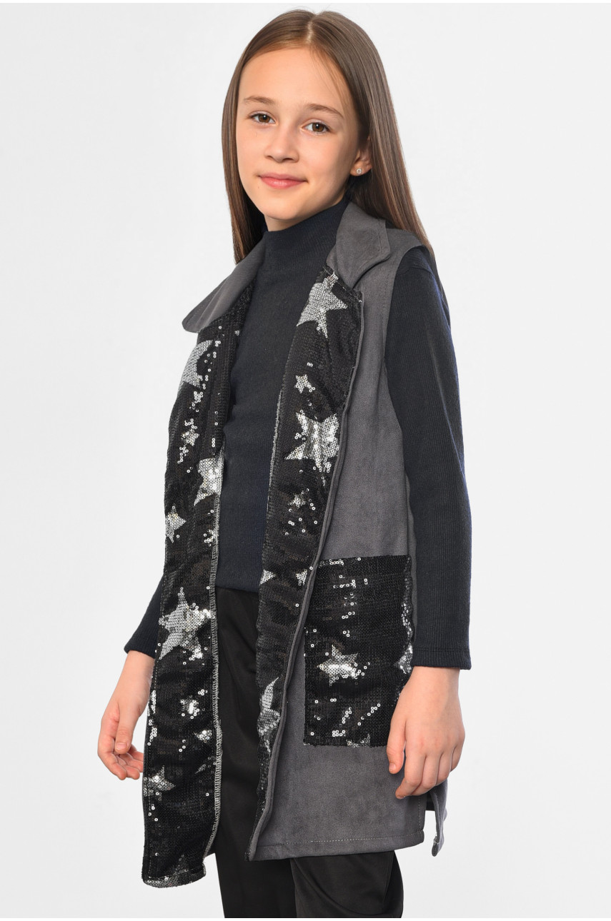 Кардиган детский для девочки без рукавов серого цвета 182735