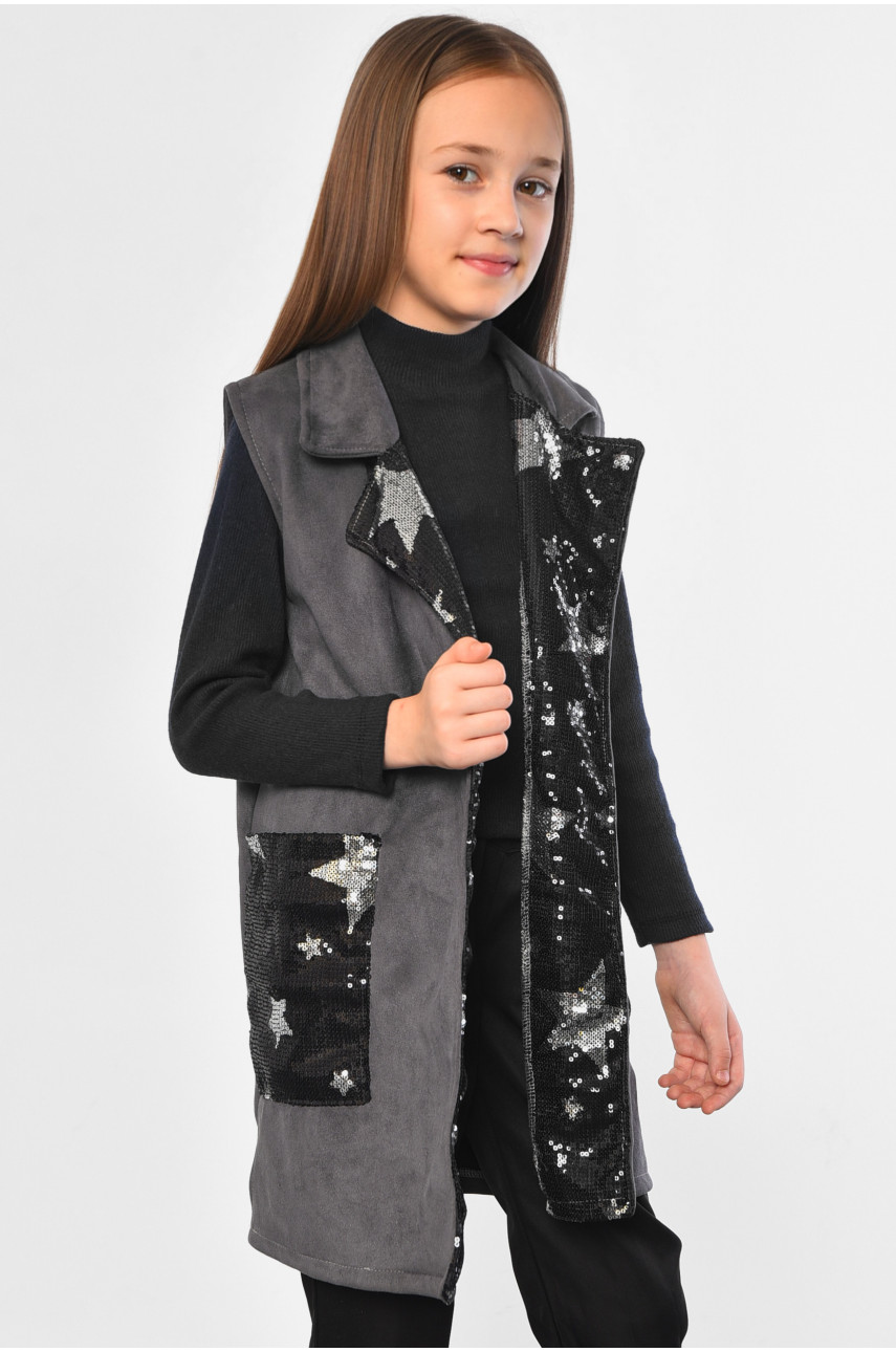 Кардиган детский для девочки без рукавов серого цвета 182735