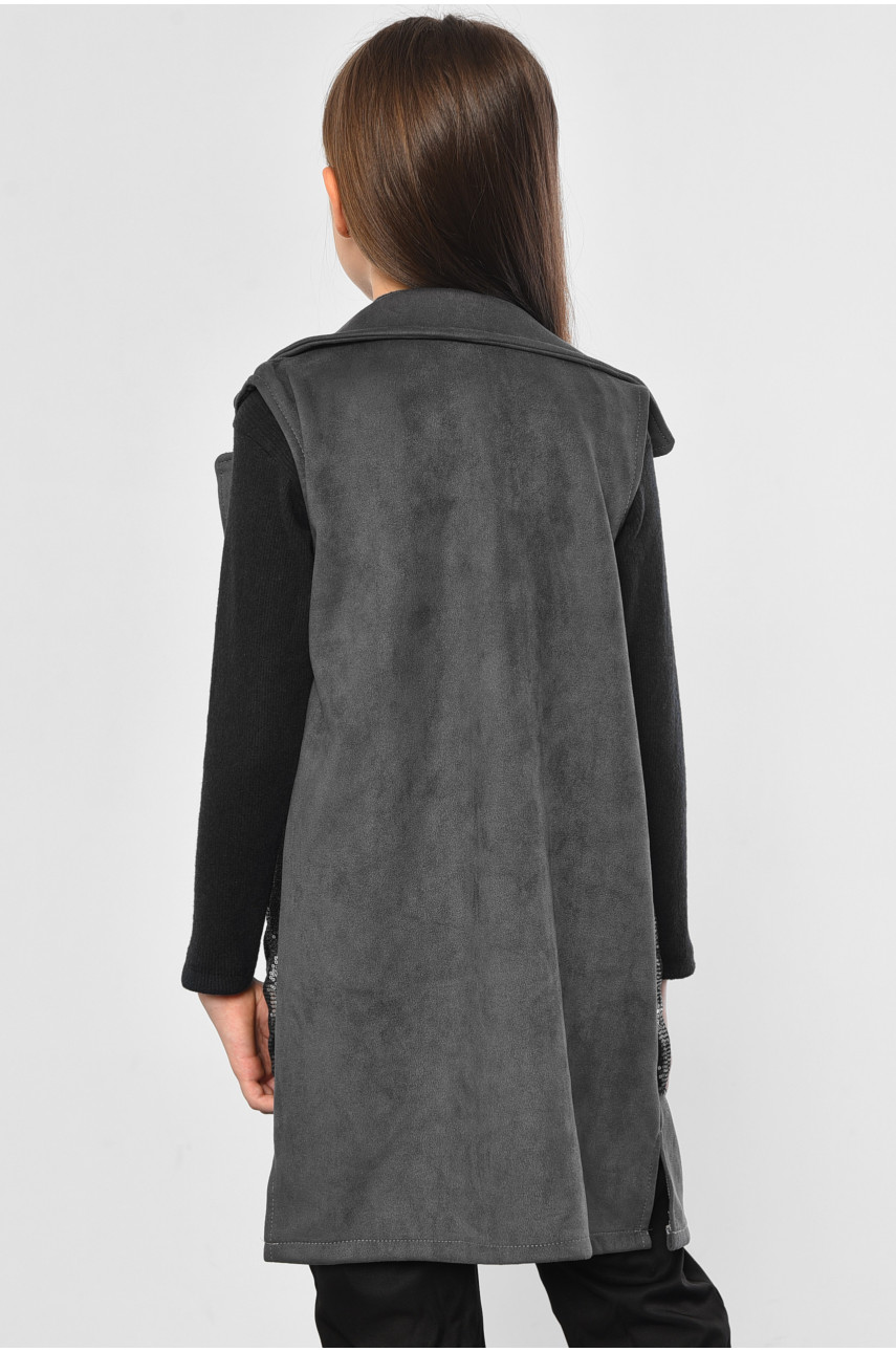 Кардиган детский для девочки без рукавов серого цвета 182735 Кардиган детский для девочки без рукавов серого цвета 182735