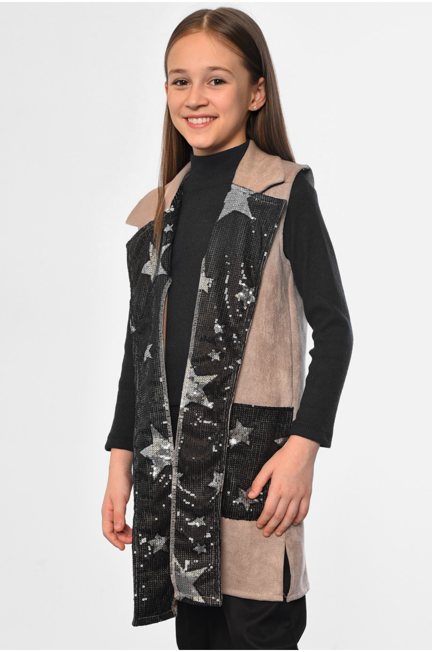 Кардиган детский для девочки без рукавов цвета мокко 182736