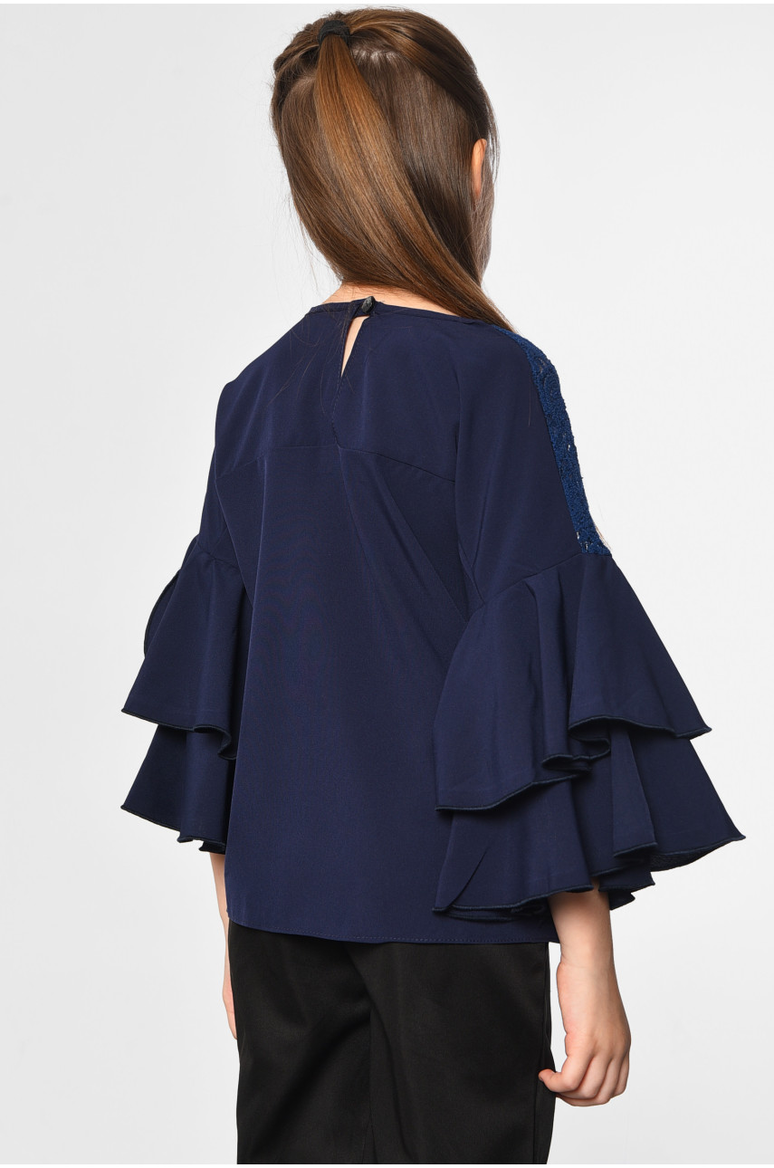 Блуза детская для девочки темно-синего цвета 182786 Блуза детская для девочки темно-синего цвета 182786