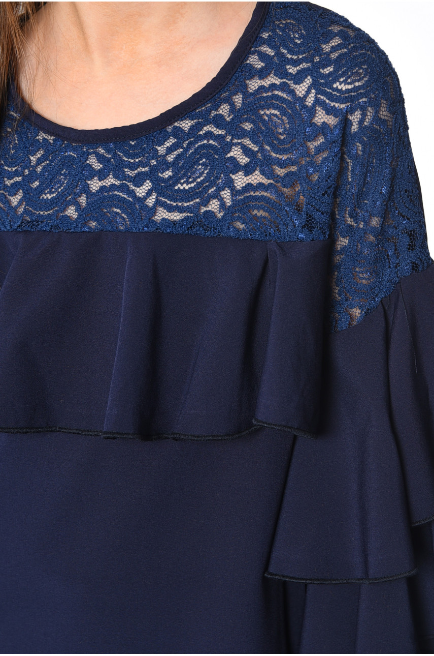 Блуза детская для девочки темно-синего цвета 182786 Блуза детская для девочки темно-синего цвета 182786