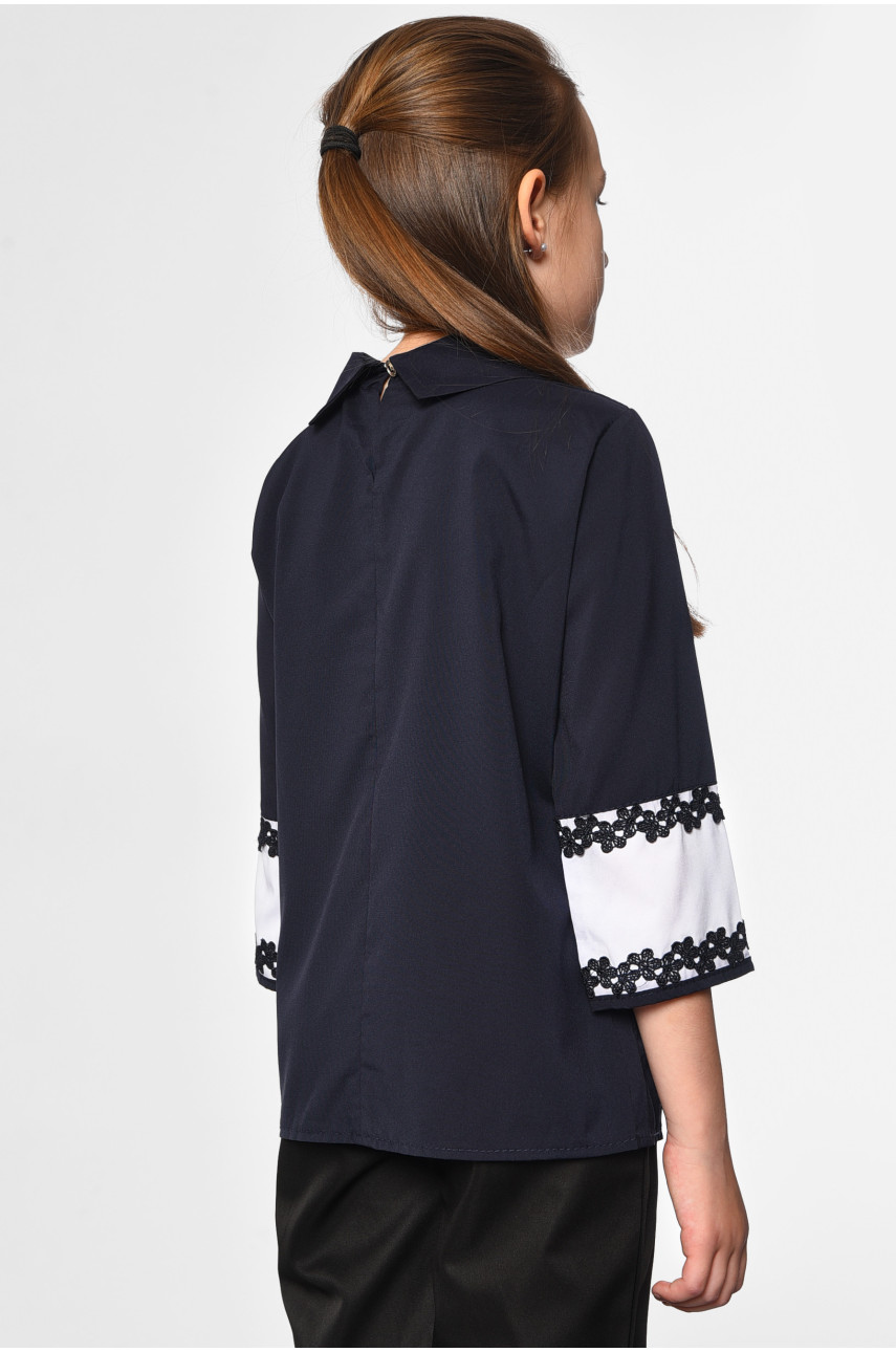 Блуза детская для девочки темно-синего цвета 182853 Блуза детская для девочки темно-синего цвета 182853