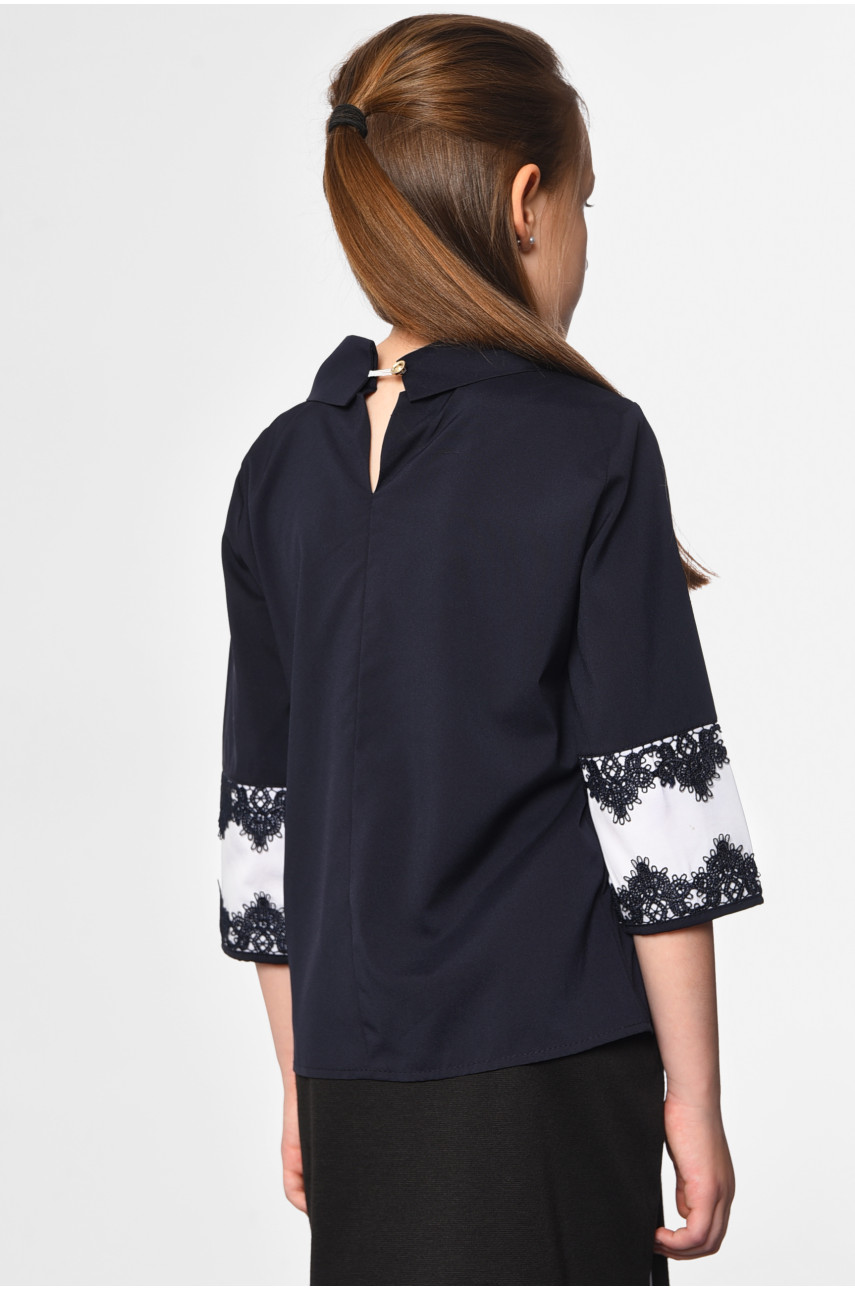 Блуза детская для девочки темно-синего цвета 182854 Блуза детская для девочки темно-синего цвета 182854