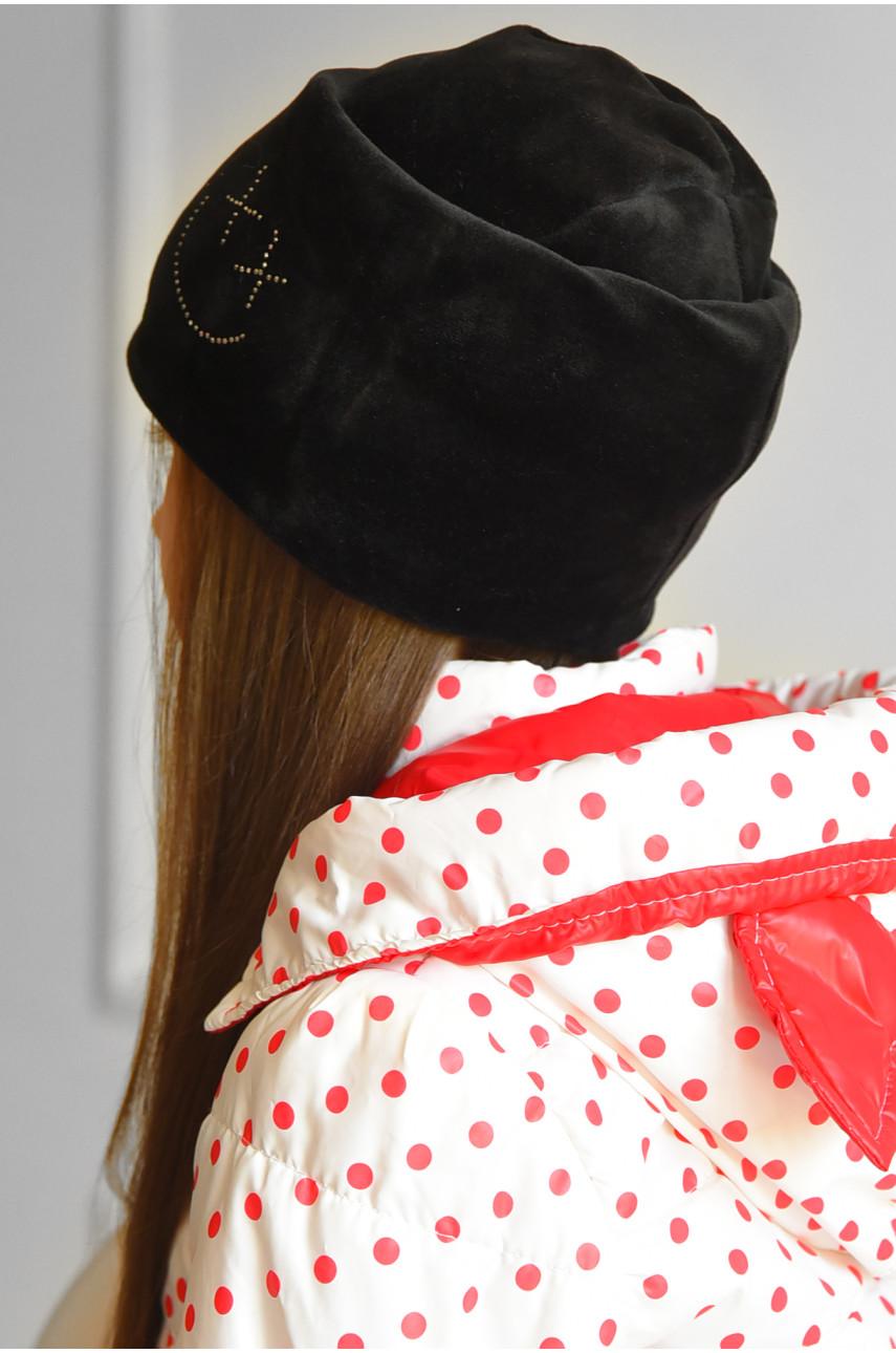 Шапка подростковая для девочки велюровая  черного цвета 199 182941