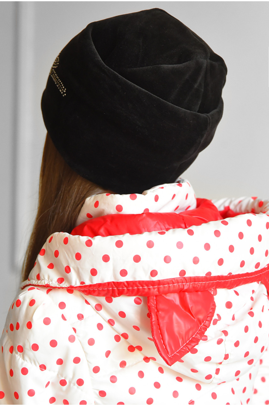 Шапка подростковая для девочки велюровая  черного цвета 201 182943