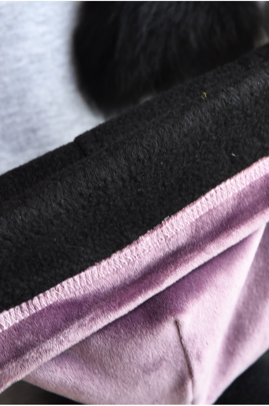 Набор шапка+шарф подростковый для девочки велюровый  сиреневого цвета 203 182945