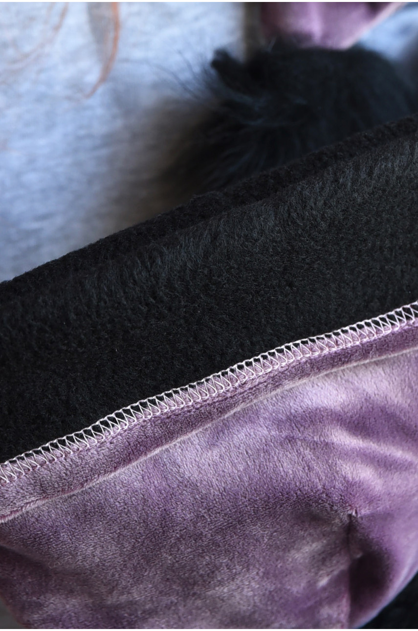 Набор шапка+шарф подростковый для девочки велюровый  сиреневого цвета 230 182975