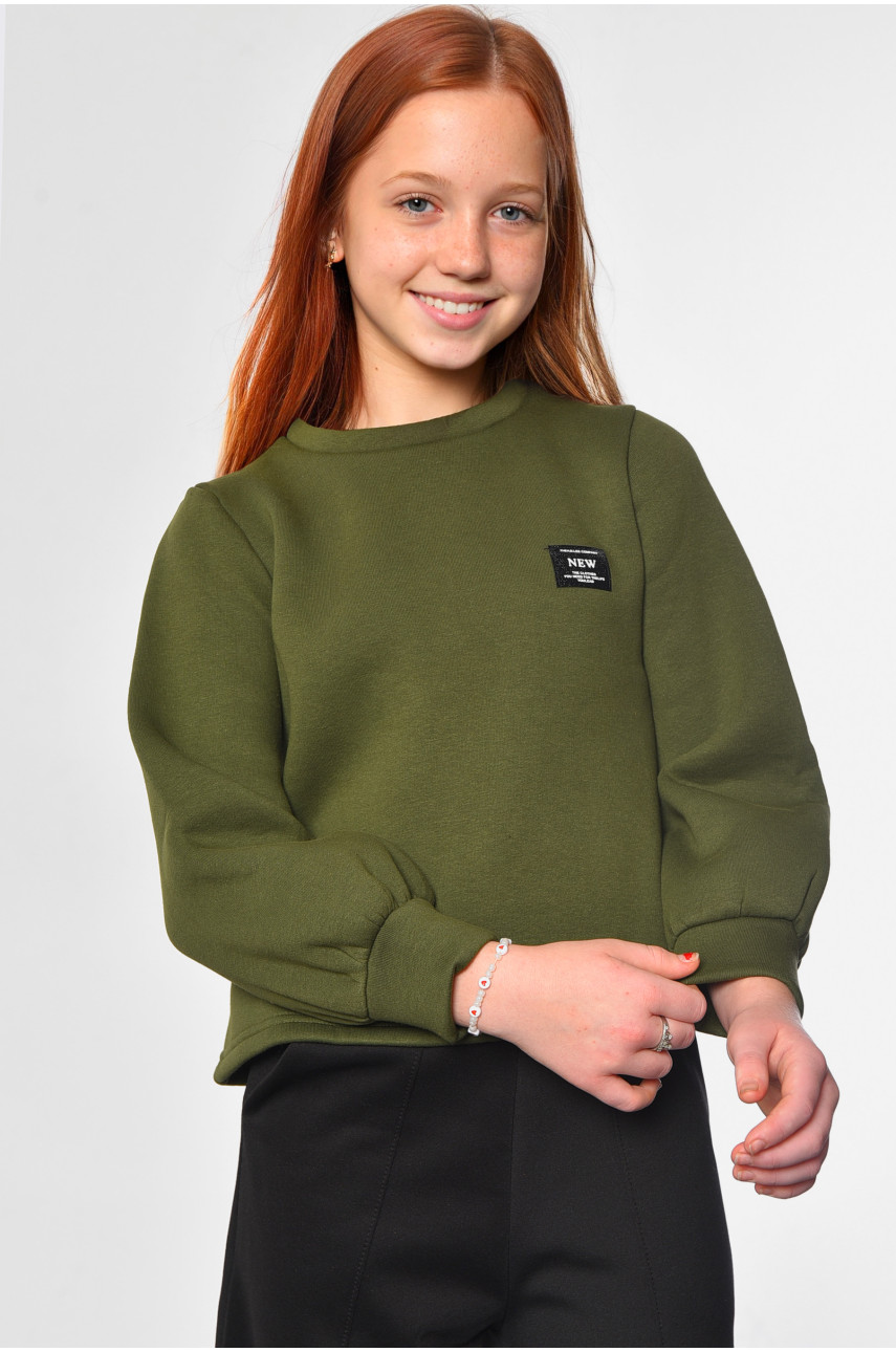 Свитшот подростковый для девочки на флисе цвета хаки 183004
