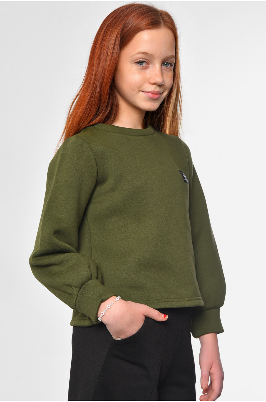 Свитшот подростковый для девочки на флисе цвета хаки 183004
